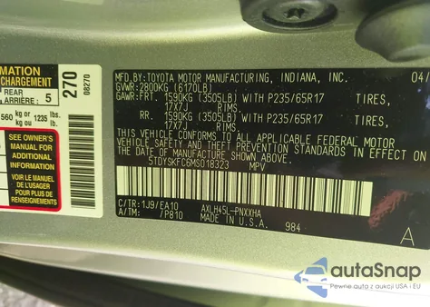 2021 Toyota Sienna Xle из США, поврежденный, VIN 5TDYSKFC6MS018323